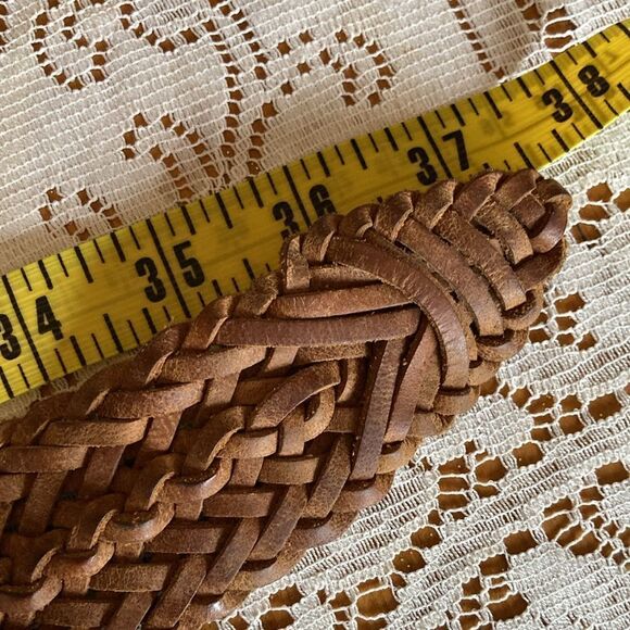 Woven Brown Leather Belt with Beaded Statement Buckle main image 2